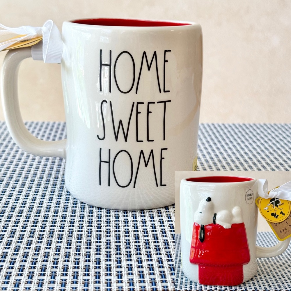 Peanuts + Rae Dunn Snoopy HOME SWEET HOME Double Sided Ceramic Mug BRAND NEW!!